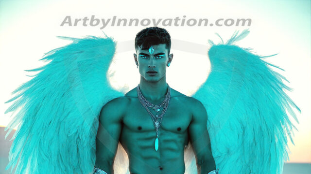 Male Angels of the Holy Divine - The Mighty & The Powerful: AI Fantasy Photos of Handsome Male Angels in Elegant Divine Armor, living in the golden city, with Vibrant Holy Wings. AI generated fantasy photos, of handsome male warrior angels, in divine armor with vibrant holy wings. Wearing ethereal or plate holy armor, and glistening golden gilded jewelry, emphasizing his god-like stature, vibrantly colored. Possessing grand feathered wings, that look like swords, these angel warriors are ready to battle on God's command. With men of all ages, races, and body types. In a city of gold, spiritual wonder city in the heavens, with ornate gold buildings, majestic gold architecture, ethereal cityscapes, and mystical waterfalls.