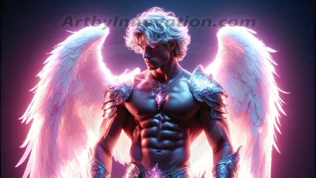 Male Angels of the Holy Divine - The Mighty & The Powerful: AI Fantasy Photos of Handsome Male Angels in Elegant Divine Armor, living in the golden city, with Vibrant Holy Wings. AI generated fantasy photos, of handsome male warrior angels, in divine armor with vibrant holy wings. Wearing ethereal or plate holy armor, and glistening golden gilded jewelry, emphasizing his god-like stature, vibrantly colored. Possessing grand feathered wings, that look like swords, these angel warriors are ready to battle on God's command. With men of all ages, races, and body types. In a city of gold, spiritual wonder city in the heavens, with ornate gold buildings, majestic gold architecture, ethereal cityscapes, and mystical waterfalls.