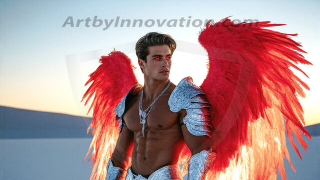 Male Angels of the Holy Divine - The Mighty & The Powerful: AI Fantasy Photos of Handsome Male Angels in Elegant Divine Armor, living in the golden city, with Vibrant Holy Wings. AI generated fantasy photos, of handsome male warrior angels, in divine armor with vibrant holy wings. Wearing ethereal or plate holy armor, and glistening golden gilded jewelry, emphasizing his god-like stature, vibrantly colored. Possessing grand feathered wings, that look like swords, these angel warriors are ready to battle on God's command. With men of all ages, races, and body types. In a city of gold, spiritual wonder city in the heavens, with ornate gold buildings, majestic gold architecture, ethereal cityscapes, and mystical waterfalls.