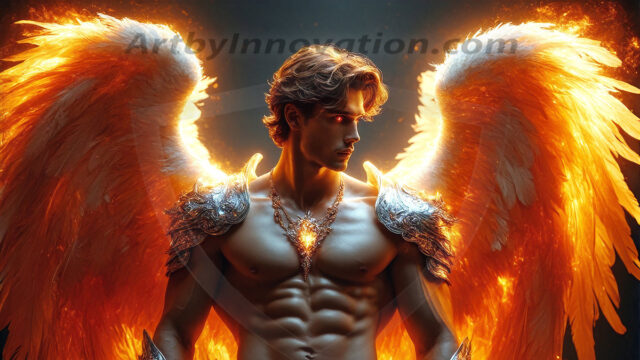 Male Angels of the Holy Divine - The Mighty & The Powerful: AI Fantasy Photos of Handsome Male Angels in Elegant Divine Armor, living in the golden city, with Vibrant Holy Wings. AI generated fantasy photos, of handsome male warrior angels, in divine armor with vibrant holy wings. Wearing ethereal or plate holy armor, and glistening golden gilded jewelry, emphasizing his god-like stature, vibrantly colored. Possessing grand feathered wings, that look like swords, these angel warriors are ready to battle on God's command. With men of all ages, races, and body types. In a city of gold, spiritual wonder city in the heavens, with ornate gold buildings, majestic gold architecture, ethereal cityscapes, and mystical waterfalls.