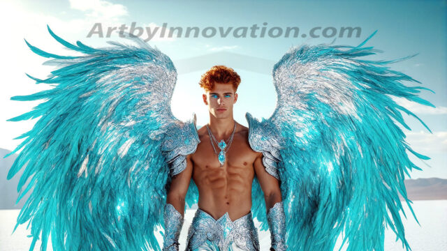 Male Angels of the Holy Divine - The Mighty & The Powerful: AI Fantasy Photos of Handsome Male Angels in Elegant Divine Armor, living in the golden city, with Vibrant Holy Wings. AI generated fantasy photos, of handsome male warrior angels, in divine armor with vibrant holy wings. Wearing ethereal or plate holy armor, and glistening golden gilded jewelry, emphasizing his god-like stature, vibrantly colored. Possessing grand feathered wings, that look like swords, these angel warriors are ready to battle on God's command. With men of all ages, races, and body types. In a city of gold, spiritual wonder city in the heavens, with ornate gold buildings, majestic gold architecture, ethereal cityscapes, and mystical waterfalls.