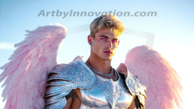 Male Angels of the Holy Divine - The Mighty & The Powerful: AI Fantasy Photos of Handsome Male Angels in Elegant Divine Armor, living in the golden city, with Vibrant Holy Wings. AI generated fantasy photos, of handsome male warrior angels, in divine armor with vibrant holy wings. Wearing ethereal or plate holy armor, and glistening golden gilded jewelry, emphasizing his god-like stature, vibrantly colored. Possessing grand feathered wings, that look like swords, these angel warriors are ready to battle on God's command. With men of all ages, races, and body types. In a city of gold, spiritual wonder city in the heavens, with ornate gold buildings, majestic gold architecture, ethereal cityscapes, and mystical waterfalls.