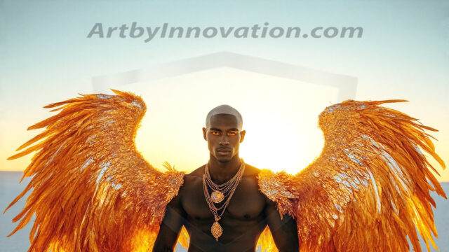 Male Angels of the Holy Divine - The Mighty & The Powerful: AI Fantasy Photos of Handsome Male Angels in Elegant Divine Armor, living in the golden city, with Vibrant Holy Wings. AI generated fantasy photos, of handsome male warrior angels, in divine armor with vibrant holy wings. Wearing ethereal or plate holy armor, and glistening golden gilded jewelry, emphasizing his god-like stature, vibrantly colored. Possessing grand feathered wings, that look like swords, these angel warriors are ready to battle on God's command. With men of all ages, races, and body types. In a city of gold, spiritual wonder city in the heavens, with ornate gold buildings, majestic gold architecture, ethereal cityscapes, and mystical waterfalls.