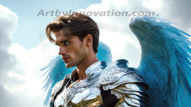 Male Angels of the Holy Divine - The Mighty & The Powerful: AI Fantasy Photos of Handsome Male Angels in Elegant Divine Armor, living in the golden city, with Vibrant Holy Wings. AI generated fantasy photos, of handsome male warrior angels, in divine armor with vibrant holy wings. Wearing ethereal or plate holy armor, and glistening golden gilded jewelry, emphasizing his god-like stature, vibrantly colored. Possessing grand feathered wings, that look like swords, these angel warriors are ready to battle on God's command. With men of all ages, races, and body types. In a city of gold, spiritual wonder city in the heavens, with ornate gold buildings, majestic gold architecture, ethereal cityscapes, and mystical waterfalls.