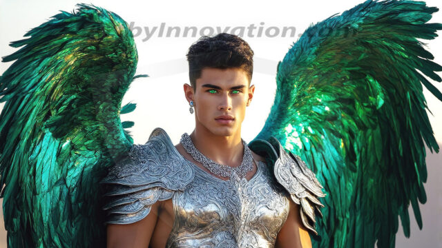 Male Angels of the Holy Divine - The Mighty & The Powerful: AI Fantasy Photos of Handsome Male Angels in Elegant Divine Armor, living in the golden city, with Vibrant Holy Wings. AI generated fantasy photos, of handsome male warrior angels, in divine armor with vibrant holy wings. Wearing ethereal or plate holy armor, and glistening golden gilded jewelry, emphasizing his god-like stature, vibrantly colored. Possessing grand feathered wings, that look like swords, these angel warriors are ready to battle on God's command. With men of all ages, races, and body types. In a city of gold, spiritual wonder city in the heavens, with ornate gold buildings, majestic gold architecture, ethereal cityscapes, and mystical waterfalls.