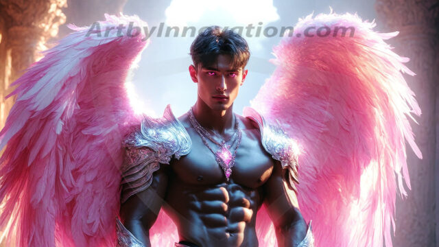 Male Angels of the Holy Divine - The Mighty & The Powerful: AI Fantasy Photos of Handsome Male Angels in Elegant Divine Armor, living in the golden city, with Vibrant Holy Wings. AI generated fantasy photos, of handsome male warrior angels, in divine armor with vibrant holy wings. Wearing ethereal or plate holy armor, and glistening golden gilded jewelry, emphasizing his god-like stature, vibrantly colored. Possessing grand feathered wings, that look like swords, these angel warriors are ready to battle on God's command. With men of all ages, races, and body types. In a city of gold, spiritual wonder city in the heavens, with ornate gold buildings, majestic gold architecture, ethereal cityscapes, and mystical waterfalls.