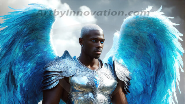 Male Angels of the Holy Divine - The Mighty & The Powerful: AI Fantasy Photos of Handsome Male Angels in Elegant Divine Armor, living in the golden city, with Vibrant Holy Wings. AI generated fantasy photos, of handsome male warrior angels, in divine armor with vibrant holy wings. Wearing ethereal or plate holy armor, and glistening golden gilded jewelry, emphasizing his god-like stature, vibrantly colored. Possessing grand feathered wings, that look like swords, these angel warriors are ready to battle on God's command. With men of all ages, races, and body types. In a city of gold, spiritual wonder city in the heavens, with ornate gold buildings, majestic gold architecture, ethereal cityscapes, and mystical waterfalls.