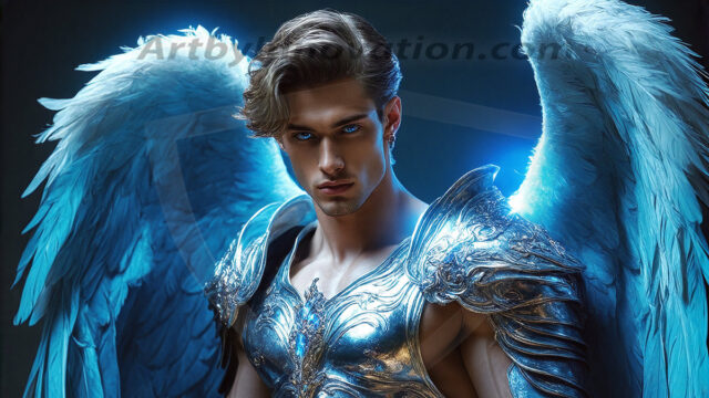 Male Angels of the Holy Divine - The Mighty & The Powerful: AI Fantasy Photos of Handsome Male Angels in Elegant Divine Armor, living in the golden city, with Vibrant Holy Wings. AI generated fantasy photos, of handsome male warrior angels, in divine armor with vibrant holy wings. Wearing ethereal or plate holy armor, and glistening golden gilded jewelry, emphasizing his god-like stature, vibrantly colored. Possessing grand feathered wings, that look like swords, these angel warriors are ready to battle on God's command. With men of all ages, races, and body types. In a city of gold, spiritual wonder city in the heavens, with ornate gold buildings, majestic gold architecture, ethereal cityscapes, and mystical waterfalls.