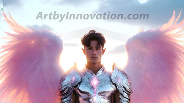 Male Angels of the Holy Divine - The Mighty & The Powerful: AI Fantasy Photos of Handsome Male Angels in Elegant Divine Armor, living in the golden city, with Vibrant Holy Wings. AI generated fantasy photos, of handsome male warrior angels, in divine armor with vibrant holy wings. Wearing ethereal or plate holy armor, and glistening golden gilded jewelry, emphasizing his god-like stature, vibrantly colored. Possessing grand feathered wings, that look like swords, these angel warriors are ready to battle on God's command. With men of all ages, races, and body types. In a city of gold, spiritual wonder city in the heavens, with ornate gold buildings, majestic gold architecture, ethereal cityscapes, and mystical waterfalls.