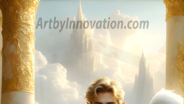 Male Angels of the Holy Divine - The Mighty & The Powerful: AI Fantasy Photos of Handsome Male Angels in Elegant Divine Armor, living in the golden city, with Vibrant Holy Wings. AI generated fantasy photos, of handsome male warrior angels, in divine armor with vibrant holy wings. Wearing ethereal or plate holy armor, and glistening golden gilded jewelry, emphasizing his god-like stature, vibrantly colored. Possessing grand feathered wings, that look like swords, these angel warriors are ready to battle on God's command. With men of all ages, races, and body types. In a city of gold, spiritual wonder city in the heavens, with ornate gold buildings, majestic gold architecture, ethereal cityscapes, and mystical waterfalls.