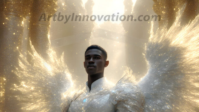 Male Angels of the Holy Divine - The Mighty & The Powerful: AI Fantasy Photos of Handsome Male Angels in Elegant Divine Armor, living in the golden city, with Vibrant Holy Wings. AI generated fantasy photos, of handsome male warrior angels, in divine armor with vibrant holy wings. Wearing ethereal or plate holy armor, and glistening golden gilded jewelry, emphasizing his god-like stature, vibrantly colored. Possessing grand feathered wings, that look like swords, these angel warriors are ready to battle on God's command. With men of all ages, races, and body types. In a city of gold, spiritual wonder city in the heavens, with ornate gold buildings, majestic gold architecture, ethereal cityscapes, and mystical waterfalls.