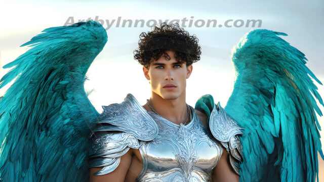 Male Angels of the Holy Divine - The Mighty & The Powerful: AI Fantasy Photos of Handsome Male Angels in Elegant Divine Armor, living in the golden city, with Vibrant Holy Wings. AI generated fantasy photos, of handsome male warrior angels, in divine armor with vibrant holy wings. Wearing ethereal or plate holy armor, and glistening golden gilded jewelry, emphasizing his god-like stature, vibrantly colored. Possessing grand feathered wings, that look like swords, these angel warriors are ready to battle on God's command. With men of all ages, races, and body types. In a city of gold, spiritual wonder city in the heavens, with ornate gold buildings, majestic gold architecture, ethereal cityscapes, and mystical waterfalls.