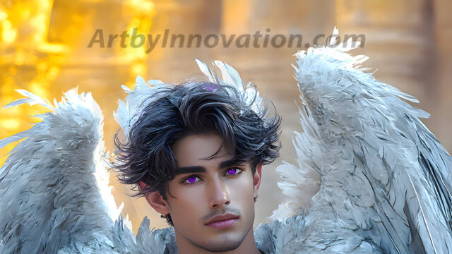Male Angels of the Holy Divine - The Mighty & The Powerful: AI Fantasy Photos of Handsome Male Angels in Elegant Divine Armor, living in the golden city, with Vibrant Holy Wings. AI generated fantasy photos, of handsome male warrior angels, in divine armor with vibrant holy wings. Wearing ethereal or plate holy armor, and glistening golden gilded jewelry, emphasizing his god-like stature, vibrantly colored. Possessing grand feathered wings, that look like swords, these angel warriors are ready to battle on God's command. With men of all ages, races, and body types. In a city of gold, spiritual wonder city in the heavens, with ornate gold buildings, majestic gold architecture, ethereal cityscapes, and mystical waterfalls.