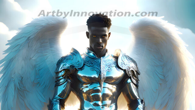 Male Angels of the Holy Divine - The Mighty & The Powerful: AI Fantasy Photos of Handsome Male Angels in Elegant Divine Armor, living in the golden city, with Vibrant Holy Wings. AI generated fantasy photos, of handsome male warrior angels, in divine armor with vibrant holy wings. Wearing ethereal or plate holy armor, and glistening golden gilded jewelry, emphasizing his god-like stature, vibrantly colored. Possessing grand feathered wings, that look like swords, these angel warriors are ready to battle on God's command. With men of all ages, races, and body types. In a city of gold, spiritual wonder city in the heavens, with ornate gold buildings, majestic gold architecture, ethereal cityscapes, and mystical waterfalls.