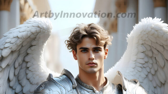 Male Angels of the Holy Divine - The Mighty & The Powerful: AI Fantasy Photos of Handsome Male Angels in Elegant Divine Armor, living in the golden city, with Vibrant Holy Wings. AI generated fantasy photos, of handsome male warrior angels, in divine armor with vibrant holy wings. Wearing ethereal or plate holy armor, and glistening golden gilded jewelry, emphasizing his god-like stature, vibrantly colored. Possessing grand feathered wings, that look like swords, these angel warriors are ready to battle on God's command. With men of all ages, races, and body types. In a city of gold, spiritual wonder city in the heavens, with ornate gold buildings, majestic gold architecture, ethereal cityscapes, and mystical waterfalls.