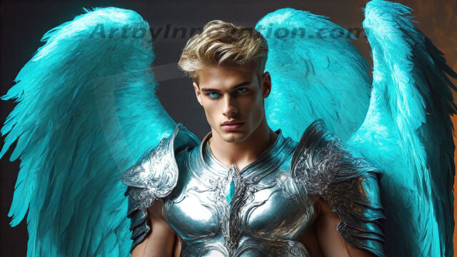 Male Angels of the Holy Divine - The Mighty & The Powerful: AI Fantasy Photos of Handsome Male Angels in Elegant Divine Armor, living in the golden city, with Vibrant Holy Wings. AI generated fantasy photos, of handsome male warrior angels, in divine armor with vibrant holy wings. Wearing ethereal or plate holy armor, and glistening golden gilded jewelry, emphasizing his god-like stature, vibrantly colored. Possessing grand feathered wings, that look like swords, these angel warriors are ready to battle on God's command. With men of all ages, races, and body types. In a city of gold, spiritual wonder city in the heavens, with ornate gold buildings, majestic gold architecture, ethereal cityscapes, and mystical waterfalls.