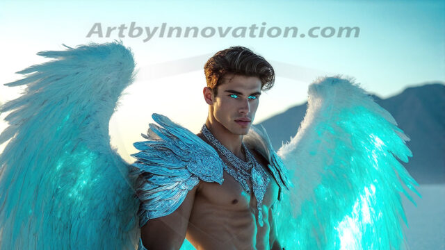 Male Angels of the Holy Divine - The Mighty & The Powerful: AI Fantasy Photos of Handsome Male Angels in Elegant Divine Armor, living in the golden city, with Vibrant Holy Wings. AI generated fantasy photos, of handsome male warrior angels, in divine armor with vibrant holy wings. Wearing ethereal or plate holy armor, and glistening golden gilded jewelry, emphasizing his god-like stature, vibrantly colored. Possessing grand feathered wings, that look like swords, these angel warriors are ready to battle on God's command. With men of all ages, races, and body types. In a city of gold, spiritual wonder city in the heavens, with ornate gold buildings, majestic gold architecture, ethereal cityscapes, and mystical waterfalls.