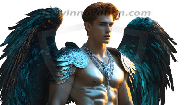 Male Angels of the Holy Divine - The Mighty & The Powerful: AI Fantasy Photos of Handsome Male Angels in Elegant Divine Armor, living in the golden city, with Vibrant Holy Wings. AI generated fantasy photos, of handsome male warrior angels, in divine armor with vibrant holy wings. Wearing ethereal or plate holy armor, and glistening golden gilded jewelry, emphasizing his god-like stature, vibrantly colored. Possessing grand feathered wings, that look like swords, these angel warriors are ready to battle on God's command. With men of all ages, races, and body types. In a city of gold, spiritual wonder city in the heavens, with ornate gold buildings, majestic gold architecture, ethereal cityscapes, and mystical waterfalls.
