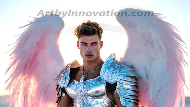 Male Angels of the Holy Divine - The Mighty & The Powerful: AI Fantasy Photos of Handsome Male Angels in Elegant Divine Armor, living in the golden city, with Vibrant Holy Wings. AI generated fantasy photos, of handsome male warrior angels, in divine armor with vibrant holy wings. Wearing ethereal or plate holy armor, and glistening golden gilded jewelry, emphasizing his god-like stature, vibrantly colored. Possessing grand feathered wings, that look like swords, these angel warriors are ready to battle on God's command. With men of all ages, races, and body types. In a city of gold, spiritual wonder city in the heavens, with ornate gold buildings, majestic gold architecture, ethereal cityscapes, and mystical waterfalls.