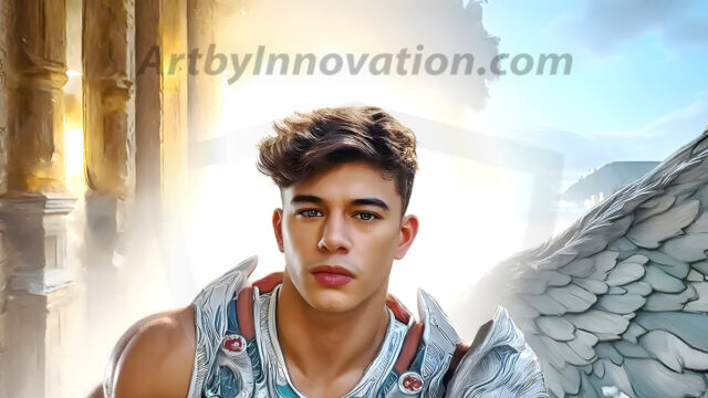 Male Angels of the Holy Divine - The Young & The Beautiful: AI Fantasy Photos of Handsome Male Angels in Elegant Divine Armor, living in the golden city, with Vibrant Holy Wings. AI generated fantasy photos, of handsome male warrior angels, in divine armor with vibrant holy wings. Wearing ethereal or plate holy armor, and glistening golden gilded jewelry, emphasizing his god-like stature, vibrantly colored. Possessing grand feathered wings, that look like swords, these angel warriors are ready to battle on God's command. With men of all ages, races, and body types. In a city of gold, spiritual wonder city in the heavens, with ornate gold buildings, majestic gold architecture, ethereal cityscapes, and mystical waterfalls.