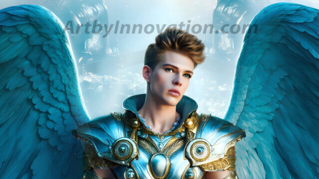 Male Angels of the Holy Divine - The Young & The Beautiful: AI Fantasy Photos of Handsome Male Angels in Elegant Divine Armor, living in the golden city, with Vibrant Holy Wings. AI generated fantasy photos, of handsome male warrior angels, in divine armor with vibrant holy wings. Wearing ethereal or plate holy armor, and glistening golden gilded jewelry, emphasizing his god-like stature, vibrantly colored. Possessing grand feathered wings, that look like swords, these angel warriors are ready to battle on God's command. With men of all ages, races, and body types. In a city of gold, spiritual wonder city in the heavens, with ornate gold buildings, majestic gold architecture, ethereal cityscapes, and mystical waterfalls.