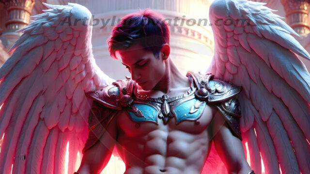 Male Angels of the Holy Divine - The Young & The Beautiful: AI Fantasy Photos of Handsome Male Angels in Elegant Divine Armor, living in the golden city, with Vibrant Holy Wings. AI generated fantasy photos, of handsome male warrior angels, in divine armor with vibrant holy wings. Wearing ethereal or plate holy armor, and glistening golden gilded jewelry, emphasizing his god-like stature, vibrantly colored. Possessing grand feathered wings, that look like swords, these angel warriors are ready to battle on God's command. With men of all ages, races, and body types. In a city of gold, spiritual wonder city in the heavens, with ornate gold buildings, majestic gold architecture, ethereal cityscapes, and mystical waterfalls.