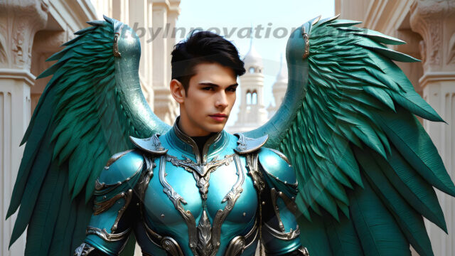 Male Angels of the Holy Divine - The Young & The Beautiful: AI Fantasy Photos of Handsome Male Angels in Elegant Divine Armor, living in the golden city, with Vibrant Holy Wings. AI generated fantasy photos, of handsome male warrior angels, in divine armor with vibrant holy wings. Wearing ethereal or plate holy armor, and glistening golden gilded jewelry, emphasizing his god-like stature, vibrantly colored. Possessing grand feathered wings, that look like swords, these angel warriors are ready to battle on God's command. With men of all ages, races, and body types. In a city of gold, spiritual wonder city in the heavens, with ornate gold buildings, majestic gold architecture, ethereal cityscapes, and mystical waterfalls.