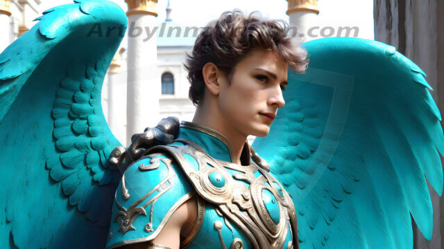 Male Angels of the Holy Divine - The Young & The Beautiful: AI Fantasy Photos of Handsome Male Angels in Elegant Divine Armor, living in the golden city, with Vibrant Holy Wings. AI generated fantasy photos, of handsome male warrior angels, in divine armor with vibrant holy wings. Wearing ethereal or plate holy armor, and glistening golden gilded jewelry, emphasizing his god-like stature, vibrantly colored. Possessing grand feathered wings, that look like swords, these angel warriors are ready to battle on God's command. With men of all ages, races, and body types. In a city of gold, spiritual wonder city in the heavens, with ornate gold buildings, majestic gold architecture, ethereal cityscapes, and mystical waterfalls.