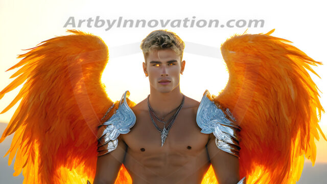 Male Angels of the Holy Divine - The Young & The Beautiful: AI Fantasy Photos of Handsome Male Angels in Elegant Divine Armor, living in the golden city, with Vibrant Holy Wings. AI generated fantasy photos, of handsome male warrior angels, in divine armor with vibrant holy wings. Wearing ethereal or plate holy armor, and glistening golden gilded jewelry, emphasizing his god-like stature, vibrantly colored. Possessing grand feathered wings, that look like swords, these angel warriors are ready to battle on God's command. With men of all ages, races, and body types. In a city of gold, spiritual wonder city in the heavens, with ornate gold buildings, majestic gold architecture, ethereal cityscapes, and mystical waterfalls.