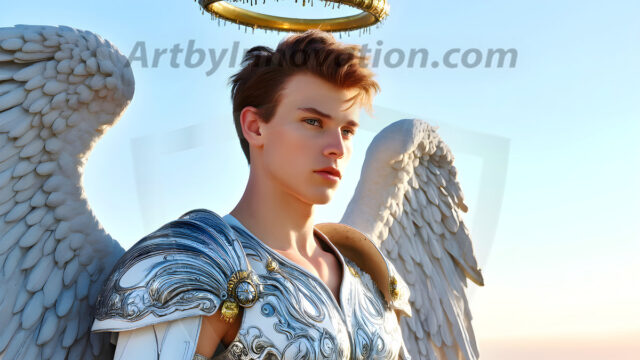 Male Angels of the Holy Divine - The Young & The Beautiful: AI Fantasy Photos of Handsome Male Angels in Elegant Divine Armor, living in the golden city, with Vibrant Holy Wings. AI generated fantasy photos, of handsome male warrior angels, in divine armor with vibrant holy wings. Wearing ethereal or plate holy armor, and glistening golden gilded jewelry, emphasizing his god-like stature, vibrantly colored. Possessing grand feathered wings, that look like swords, these angel warriors are ready to battle on God's command. With men of all ages, races, and body types. In a city of gold, spiritual wonder city in the heavens, with ornate gold buildings, majestic gold architecture, ethereal cityscapes, and mystical waterfalls.