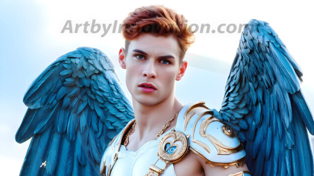 Male Angels of the Holy Divine - The Young & The Beautiful: AI Fantasy Photos of Handsome Male Angels in Elegant Divine Armor, living in the golden city, with Vibrant Holy Wings. AI generated fantasy photos, of handsome male warrior angels, in divine armor with vibrant holy wings. Wearing ethereal or plate holy armor, and glistening golden gilded jewelry, emphasizing his god-like stature, vibrantly colored. Possessing grand feathered wings, that look like swords, these angel warriors are ready to battle on God's command. With men of all ages, races, and body types. In a city of gold, spiritual wonder city in the heavens, with ornate gold buildings, majestic gold architecture, ethereal cityscapes, and mystical waterfalls.