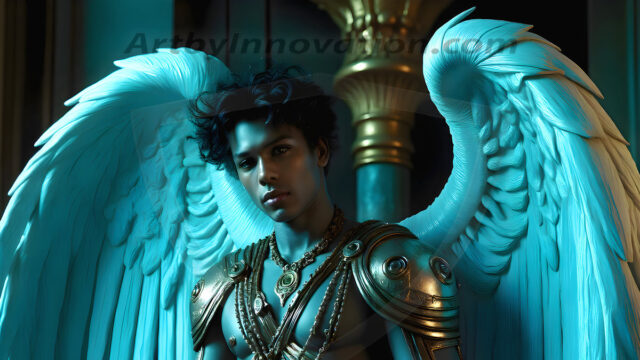 Male Angels of the Holy Divine - The Young & The Beautiful: AI Fantasy Photos of Handsome Male Angels in Elegant Divine Armor, living in the golden city, with Vibrant Holy Wings. AI generated fantasy photos, of handsome male warrior angels, in divine armor with vibrant holy wings. Wearing ethereal or plate holy armor, and glistening golden gilded jewelry, emphasizing his god-like stature, vibrantly colored. Possessing grand feathered wings, that look like swords, these angel warriors are ready to battle on God's command. With men of all ages, races, and body types. In a city of gold, spiritual wonder city in the heavens, with ornate gold buildings, majestic gold architecture, ethereal cityscapes, and mystical waterfalls.