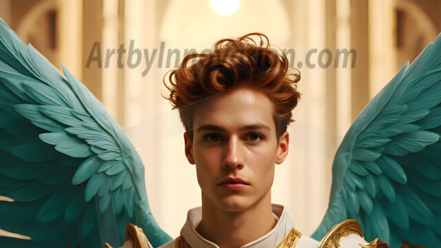 Male Angels of the Holy Divine - The Young & The Beautiful: AI Fantasy Photos of Handsome Male Angels in Elegant Divine Armor, living in the golden city, with Vibrant Holy Wings. AI generated fantasy photos, of handsome male warrior angels, in divine armor with vibrant holy wings. Wearing ethereal or plate holy armor, and glistening golden gilded jewelry, emphasizing his god-like stature, vibrantly colored. Possessing grand feathered wings, that look like swords, these angel warriors are ready to battle on God's command. With men of all ages, races, and body types. In a city of gold, spiritual wonder city in the heavens, with ornate gold buildings, majestic gold architecture, ethereal cityscapes, and mystical waterfalls.