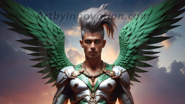 Male Angels of the Holy Divine - The Young & The Beautiful: AI Fantasy Photos of Handsome Male Angels in Elegant Divine Armor, living in the golden city, with Vibrant Holy Wings. AI generated fantasy photos, of handsome male warrior angels, in divine armor with vibrant holy wings. Wearing ethereal or plate holy armor, and glistening golden gilded jewelry, emphasizing his god-like stature, vibrantly colored. Possessing grand feathered wings, that look like swords, these angel warriors are ready to battle on God's command. With men of all ages, races, and body types. In a city of gold, spiritual wonder city in the heavens, with ornate gold buildings, majestic gold architecture, ethereal cityscapes, and mystical waterfalls.