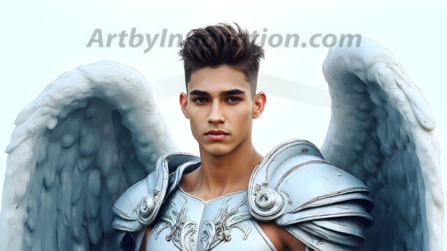 Male Angels of the Holy Divine - The Young & The Beautiful: AI Fantasy Photos of Handsome Male Angels in Elegant Divine Armor, living in the golden city, with Vibrant Holy Wings. AI generated fantasy photos, of handsome male warrior angels, in divine armor with vibrant holy wings. Wearing ethereal or plate holy armor, and glistening golden gilded jewelry, emphasizing his god-like stature, vibrantly colored. Possessing grand feathered wings, that look like swords, these angel warriors are ready to battle on God's command. With men of all ages, races, and body types. In a city of gold, spiritual wonder city in the heavens, with ornate gold buildings, majestic gold architecture, ethereal cityscapes, and mystical waterfalls.