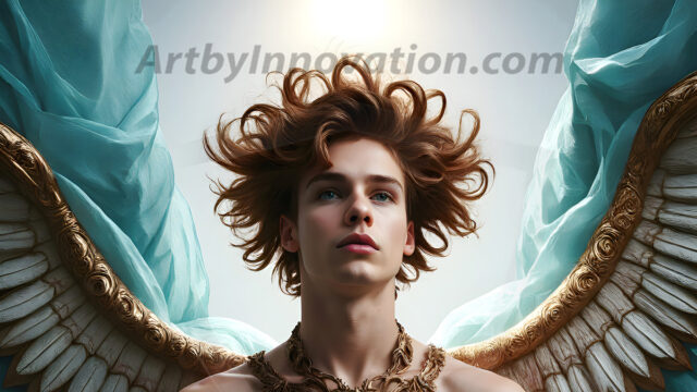 Male Angels of the Holy Divine - The Young & The Beautiful: AI Fantasy Photos of Handsome Male Angels in Elegant Divine Armor, living in the golden city, with Vibrant Holy Wings. AI generated fantasy photos, of handsome male warrior angels, in divine armor with vibrant holy wings. Wearing ethereal or plate holy armor, and glistening golden gilded jewelry, emphasizing his god-like stature, vibrantly colored. Possessing grand feathered wings, that look like swords, these angel warriors are ready to battle on God's command. With men of all ages, races, and body types. In a city of gold, spiritual wonder city in the heavens, with ornate gold buildings, majestic gold architecture, ethereal cityscapes, and mystical waterfalls.