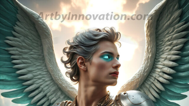 Male Angels of the Holy Divine - The Young & The Beautiful: AI Fantasy Photos of Handsome Male Angels in Elegant Divine Armor, living in the golden city, with Vibrant Holy Wings. AI generated fantasy photos, of handsome male warrior angels, in divine armor with vibrant holy wings. Wearing ethereal or plate holy armor, and glistening golden gilded jewelry, emphasizing his god-like stature, vibrantly colored. Possessing grand feathered wings, that look like swords, these angel warriors are ready to battle on God's command. With men of all ages, races, and body types. In a city of gold, spiritual wonder city in the heavens, with ornate gold buildings, majestic gold architecture, ethereal cityscapes, and mystical waterfalls.