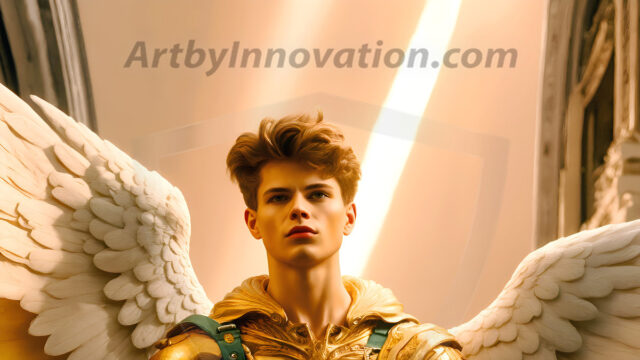 Male Angels of the Holy Divine - The Young & The Beautiful: AI Fantasy Photos of Handsome Male Angels in Elegant Divine Armor, living in the golden city, with Vibrant Holy Wings. AI generated fantasy photos, of handsome male warrior angels, in divine armor with vibrant holy wings. Wearing ethereal or plate holy armor, and glistening golden gilded jewelry, emphasizing his god-like stature, vibrantly colored. Possessing grand feathered wings, that look like swords, these angel warriors are ready to battle on God's command. With men of all ages, races, and body types. In a city of gold, spiritual wonder city in the heavens, with ornate gold buildings, majestic gold architecture, ethereal cityscapes, and mystical waterfalls.