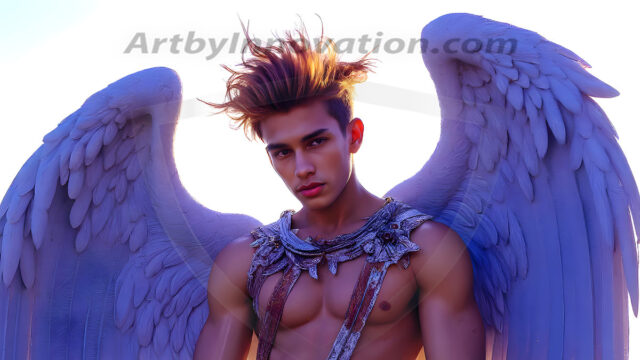Male Angels of the Holy Divine - The Young & The Beautiful: AI Fantasy Photos of Handsome Male Angels in Elegant Divine Armor, living in the golden city, with Vibrant Holy Wings. AI generated fantasy photos, of handsome male warrior angels, in divine armor with vibrant holy wings. Wearing ethereal or plate holy armor, and glistening golden gilded jewelry, emphasizing his god-like stature, vibrantly colored. Possessing grand feathered wings, that look like swords, these angel warriors are ready to battle on God's command. With men of all ages, races, and body types. In a city of gold, spiritual wonder city in the heavens, with ornate gold buildings, majestic gold architecture, ethereal cityscapes, and mystical waterfalls.