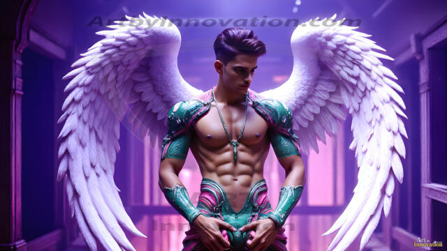 Male Angels of the Holy Divine - The Young & The Beautiful: AI Fantasy Photos of Handsome Male Angels in Elegant Divine Armor, living in the golden city, with Vibrant Holy Wings. AI generated fantasy photos, of handsome male warrior angels, in divine armor with vibrant holy wings. Wearing ethereal or plate holy armor, and glistening golden gilded jewelry, emphasizing his god-like stature, vibrantly colored. Possessing grand feathered wings, that look like swords, these angel warriors are ready to battle on God's command. With men of all ages, races, and body types. In a city of gold, spiritual wonder city in the heavens, with ornate gold buildings, majestic gold architecture, ethereal cityscapes, and mystical waterfalls.