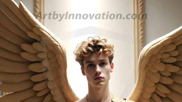 Male Angels of the Holy Divine - The Young & The Beautiful: AI Fantasy Photos of Handsome Male Angels in Elegant Divine Armor, living in the golden city, with Vibrant Holy Wings. AI generated fantasy photos, of handsome male warrior angels, in divine armor with vibrant holy wings. Wearing ethereal or plate holy armor, and glistening golden gilded jewelry, emphasizing his god-like stature, vibrantly colored. Possessing grand feathered wings, that look like swords, these angel warriors are ready to battle on God's command. With men of all ages, races, and body types. In a city of gold, spiritual wonder city in the heavens, with ornate gold buildings, majestic gold architecture, ethereal cityscapes, and mystical waterfalls.