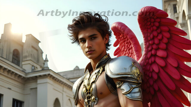 Male Angels of the Holy Divine - The Young & The Beautiful: AI Fantasy Photos of Handsome Male Angels in Elegant Divine Armor, living in the golden city, with Vibrant Holy Wings. AI generated fantasy photos, of handsome male warrior angels, in divine armor with vibrant holy wings. Wearing ethereal or plate holy armor, and glistening golden gilded jewelry, emphasizing his god-like stature, vibrantly colored. Possessing grand feathered wings, that look like swords, these angel warriors are ready to battle on God's command. With men of all ages, races, and body types. In a city of gold, spiritual wonder city in the heavens, with ornate gold buildings, majestic gold architecture, ethereal cityscapes, and mystical waterfalls.