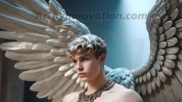 Male Angels of the Holy Divine - The Young & The Beautiful: AI Fantasy Photos of Handsome Male Angels in Elegant Divine Armor, living in the golden city, with Vibrant Holy Wings. AI generated fantasy photos, of handsome male warrior angels, in divine armor with vibrant holy wings. Wearing ethereal or plate holy armor, and glistening golden gilded jewelry, emphasizing his god-like stature, vibrantly colored. Possessing grand feathered wings, that look like swords, these angel warriors are ready to battle on God's command. With men of all ages, races, and body types. In a city of gold, spiritual wonder city in the heavens, with ornate gold buildings, majestic gold architecture, ethereal cityscapes, and mystical waterfalls.