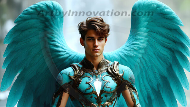 Male Angels of the Holy Divine - The Young & The Beautiful: AI Fantasy Photos of Handsome Male Angels in Elegant Divine Armor, living in the golden city, with Vibrant Holy Wings. AI generated fantasy photos, of handsome male warrior angels, in divine armor with vibrant holy wings. Wearing ethereal or plate holy armor, and glistening golden gilded jewelry, emphasizing his god-like stature, vibrantly colored. Possessing grand feathered wings, that look like swords, these angel warriors are ready to battle on God's command. With men of all ages, races, and body types. In a city of gold, spiritual wonder city in the heavens, with ornate gold buildings, majestic gold architecture, ethereal cityscapes, and mystical waterfalls.