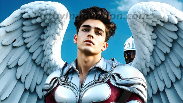 Male Angels of the Holy Divine - The Young & The Beautiful: AI Fantasy Photos of Handsome Male Angels in Elegant Divine Armor, living in the golden city, with Vibrant Holy Wings. AI generated fantasy photos, of handsome male warrior angels, in divine armor with vibrant holy wings. Wearing ethereal or plate holy armor, and glistening golden gilded jewelry, emphasizing his god-like stature, vibrantly colored. Possessing grand feathered wings, that look like swords, these angel warriors are ready to battle on God's command. With men of all ages, races, and body types. In a city of gold, spiritual wonder city in the heavens, with ornate gold buildings, majestic gold architecture, ethereal cityscapes, and mystical waterfalls.