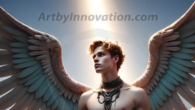 Male Angels of the Holy Divine - The Young & The Beautiful: AI Fantasy Photos of Handsome Male Angels in Elegant Divine Armor, living in the golden city, with Vibrant Holy Wings. AI generated fantasy photos, of handsome male warrior angels, in divine armor with vibrant holy wings. Wearing ethereal or plate holy armor, and glistening golden gilded jewelry, emphasizing his god-like stature, vibrantly colored. Possessing grand feathered wings, that look like swords, these angel warriors are ready to battle on God's command. With men of all ages, races, and body types. In a city of gold, spiritual wonder city in the heavens, with ornate gold buildings, majestic gold architecture, ethereal cityscapes, and mystical waterfalls.