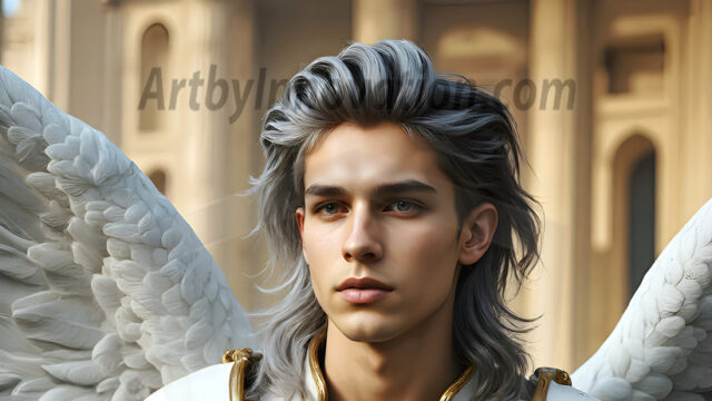 Male Angels of the Holy Divine - The Young & The Beautiful: AI Fantasy Photos of Handsome Male Angels in Elegant Divine Armor, living in the golden city, with Vibrant Holy Wings. AI generated fantasy photos, of handsome male warrior angels, in divine armor with vibrant holy wings. Wearing ethereal or plate holy armor, and glistening golden gilded jewelry, emphasizing his god-like stature, vibrantly colored. Possessing grand feathered wings, that look like swords, these angel warriors are ready to battle on God's command. With men of all ages, races, and body types. In a city of gold, spiritual wonder city in the heavens, with ornate gold buildings, majestic gold architecture, ethereal cityscapes, and mystical waterfalls.