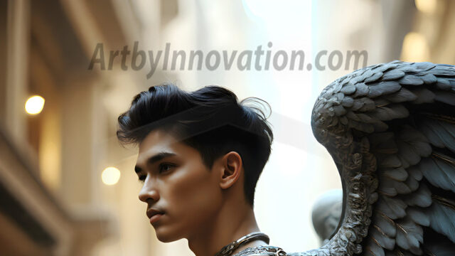 Male Angels of the Holy Divine - The Young & The Beautiful: AI Fantasy Photos of Handsome Male Angels in Elegant Divine Armor, living in the golden city, with Vibrant Holy Wings. AI generated fantasy photos, of handsome male warrior angels, in divine armor with vibrant holy wings. Wearing ethereal or plate holy armor, and glistening golden gilded jewelry, emphasizing his god-like stature, vibrantly colored. Possessing grand feathered wings, that look like swords, these angel warriors are ready to battle on God's command. With men of all ages, races, and body types. In a city of gold, spiritual wonder city in the heavens, with ornate gold buildings, majestic gold architecture, ethereal cityscapes, and mystical waterfalls.