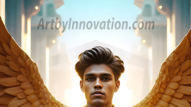 Male Angels of the Holy Divine - The Young & The Beautiful: AI Fantasy Photos of Handsome Male Angels in Elegant Divine Armor, living in the golden city, with Vibrant Holy Wings. AI generated fantasy photos, of handsome male warrior angels, in divine armor with vibrant holy wings. Wearing ethereal or plate holy armor, and glistening golden gilded jewelry, emphasizing his god-like stature, vibrantly colored. Possessing grand feathered wings, that look like swords, these angel warriors are ready to battle on God's command. With men of all ages, races, and body types. In a city of gold, spiritual wonder city in the heavens, with ornate gold buildings, majestic gold architecture, ethereal cityscapes, and mystical waterfalls.