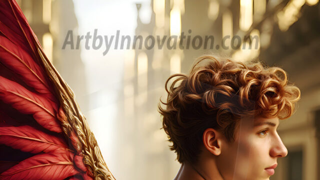 Male Angels of the Holy Divine - The Young & The Beautiful: AI Fantasy Photos of Handsome Male Angels in Elegant Divine Armor, living in the golden city, with Vibrant Holy Wings. AI generated fantasy photos, of handsome male warrior angels, in divine armor with vibrant holy wings. Wearing ethereal or plate holy armor, and glistening golden gilded jewelry, emphasizing his god-like stature, vibrantly colored. Possessing grand feathered wings, that look like swords, these angel warriors are ready to battle on God's command. With men of all ages, races, and body types. In a city of gold, spiritual wonder city in the heavens, with ornate gold buildings, majestic gold architecture, ethereal cityscapes, and mystical waterfalls.